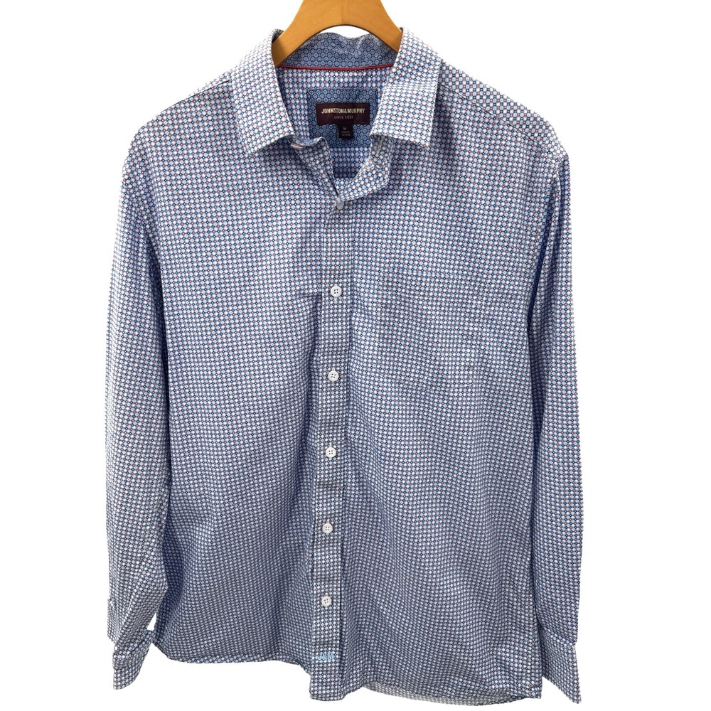Johnston Murphy Button‎ Down Shirt Size M Blue Red Geometric Cotton